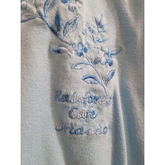 Vintage Rainforest Cafe Souvineer Blue Floral Embroidered Juniors XL T-Shirt - Picture 2 of 5